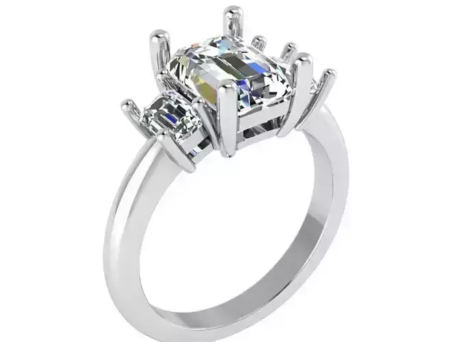 3 Stone Emerald Basket Setting Ring 2503