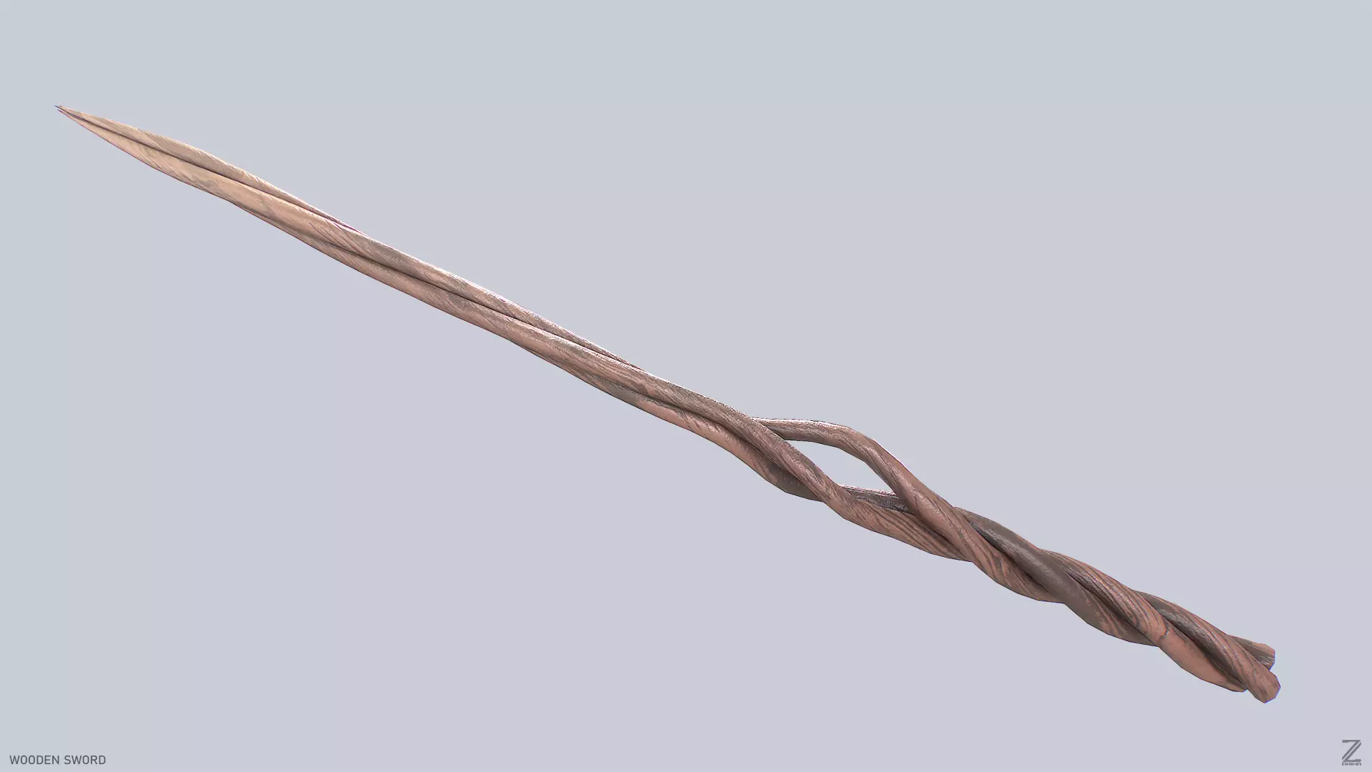 Wooden sword Low-poly 3D model_0