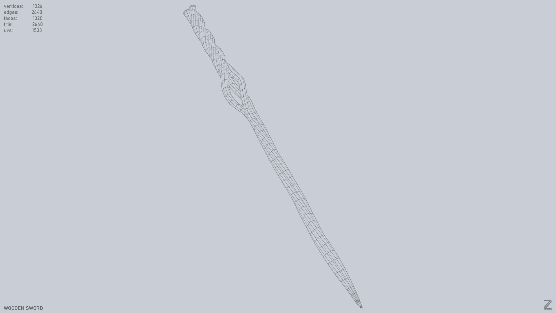 Wooden sword Low-poly 3D model_12