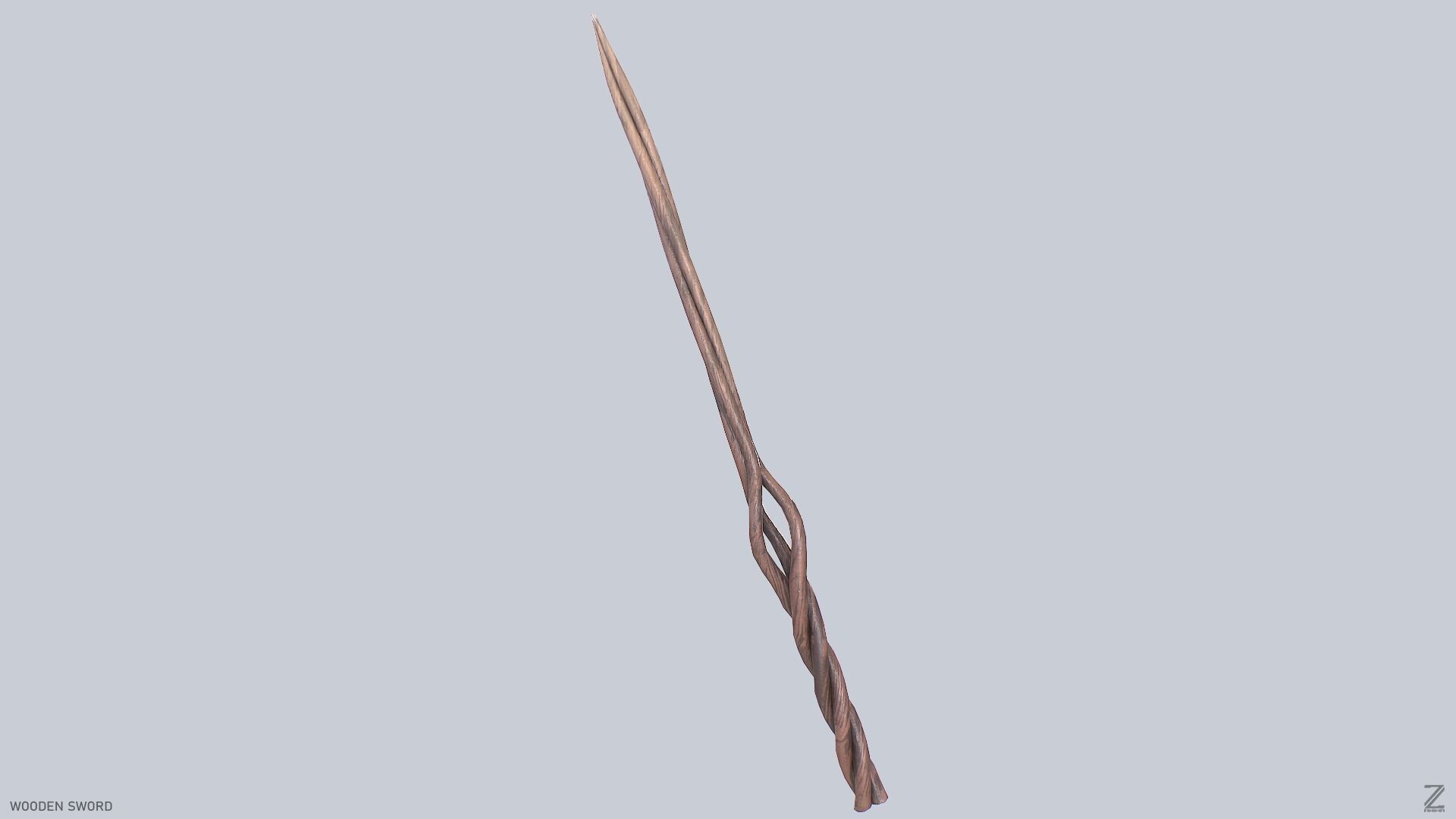 Wooden sword Low-poly 3D model_8