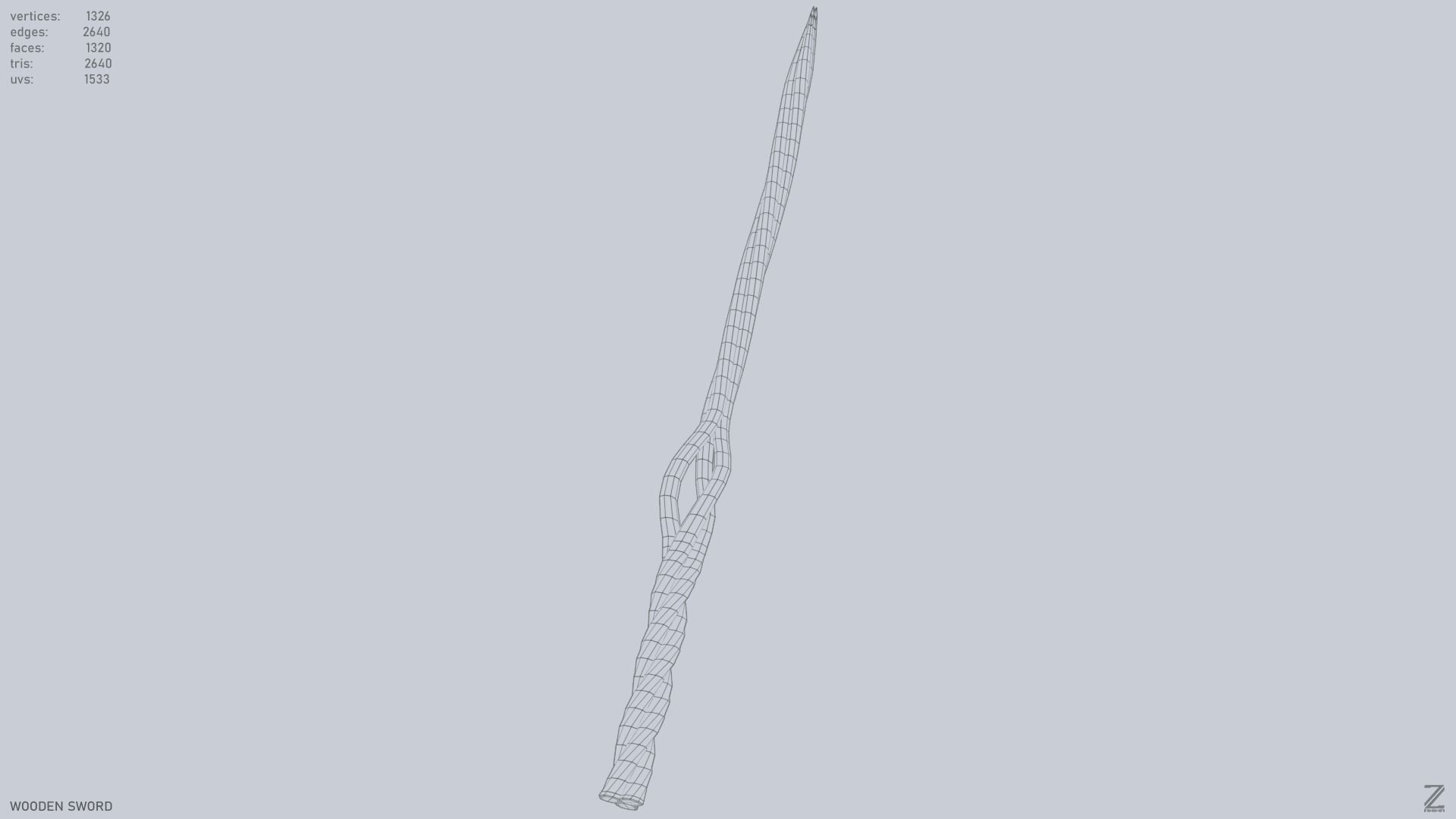 Wooden sword Low-poly 3D model_14