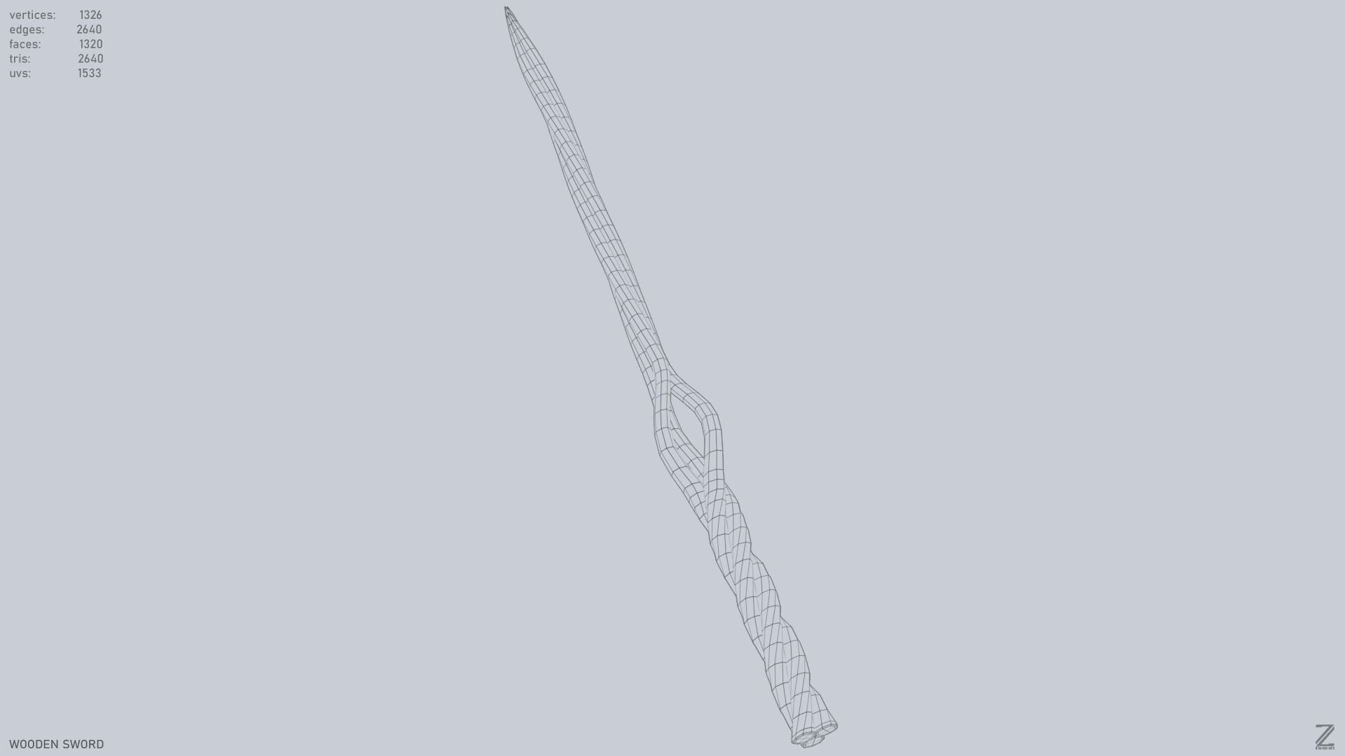 Wooden sword Low-poly 3D model_15