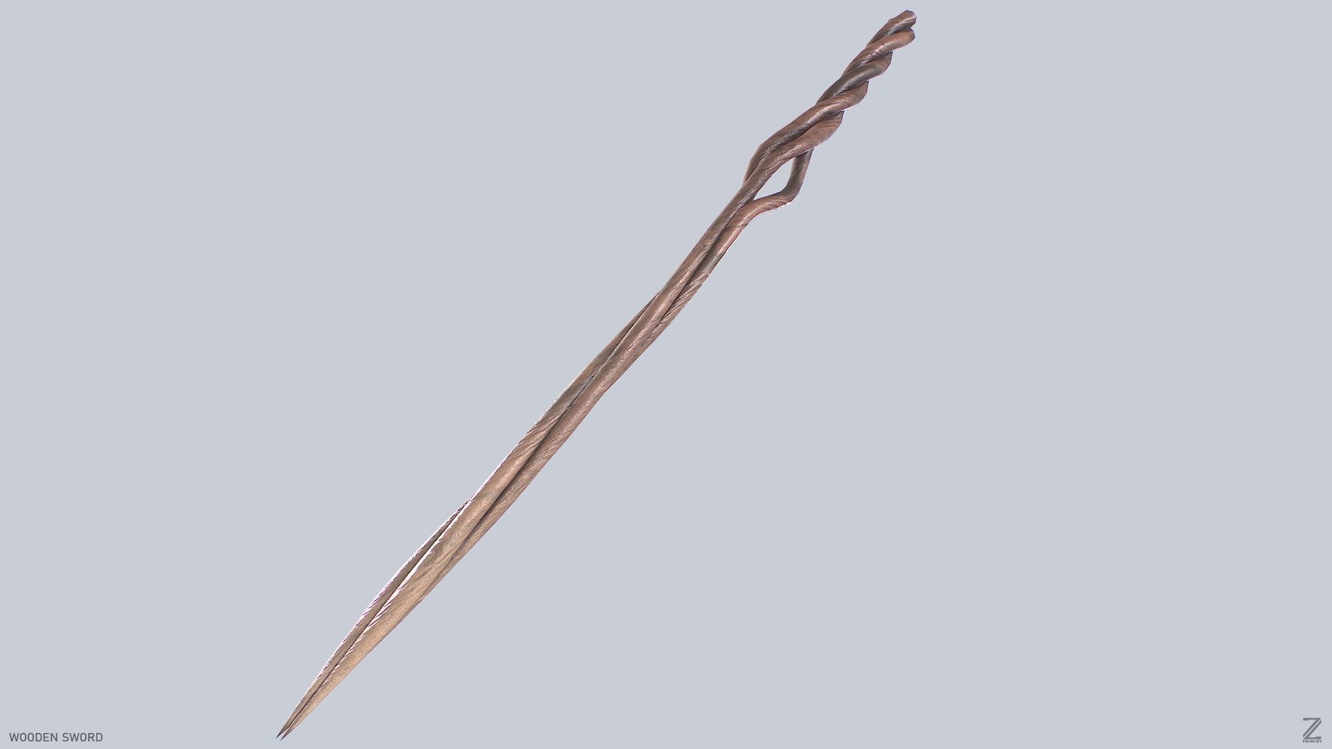 Wooden sword Low-poly 3D model_6