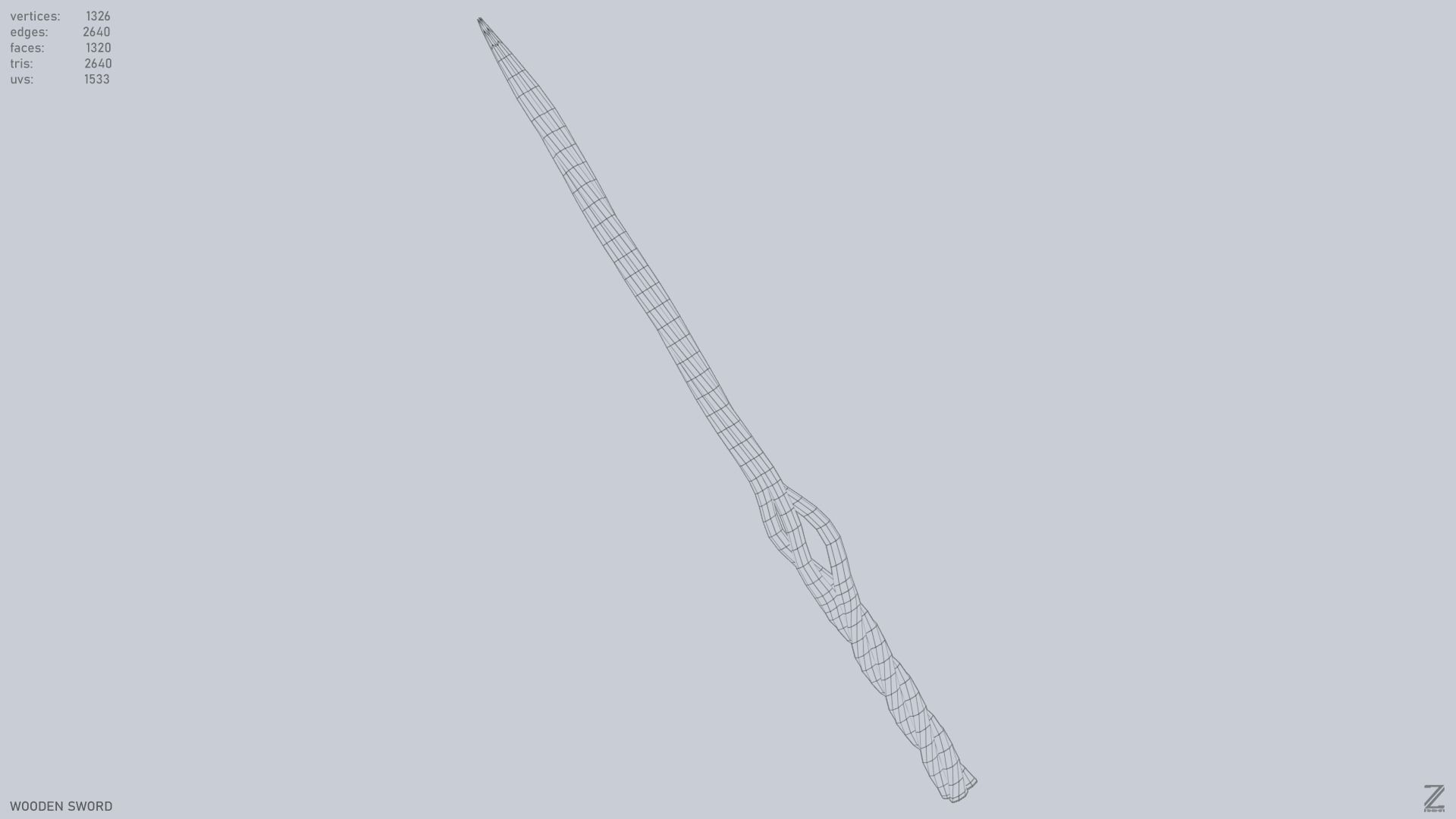 Wooden sword Low-poly 3D model_10