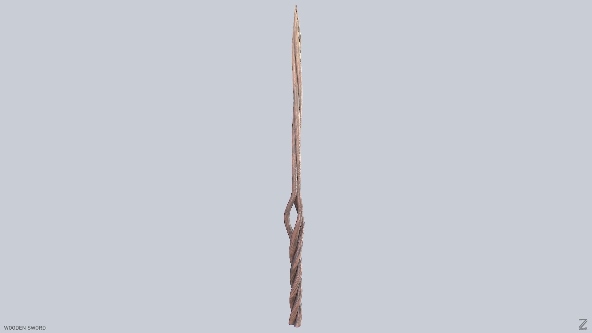 Wooden sword Low-poly 3D model_4