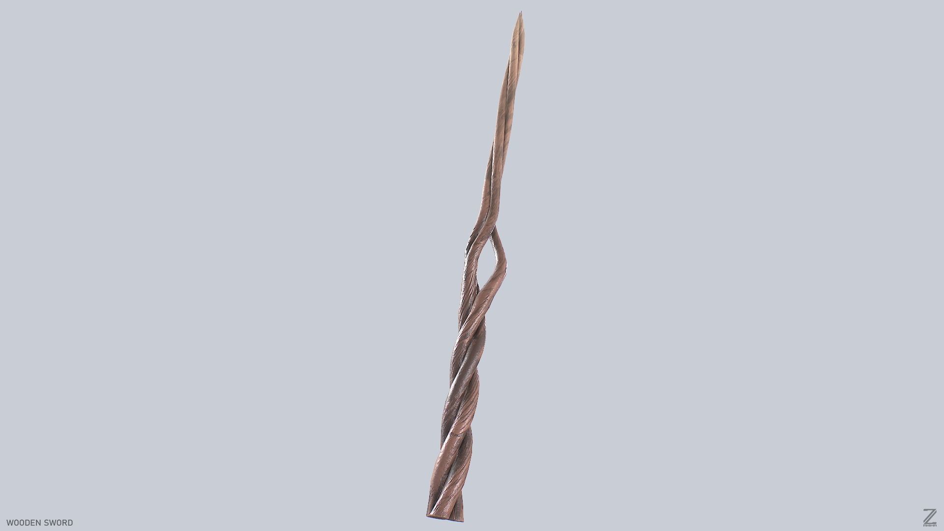 Wooden sword Low-poly 3D model_5