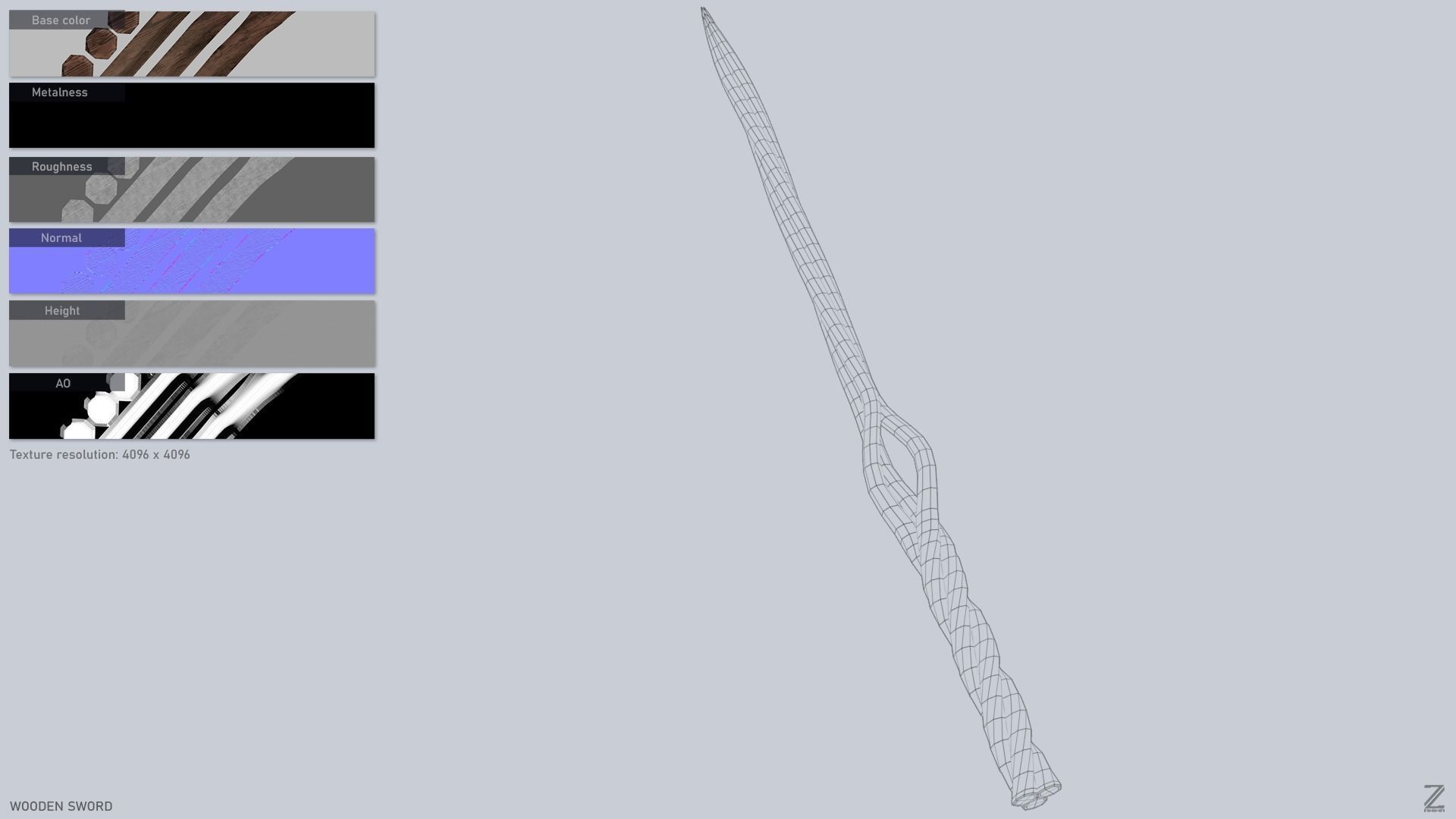 Wooden sword Low-poly 3D model_3