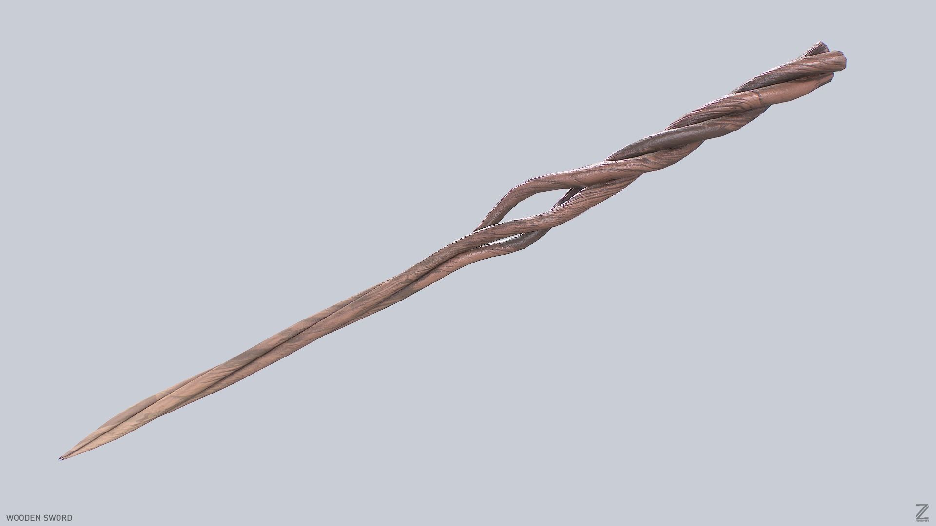 Wooden sword Low-poly 3D model_2