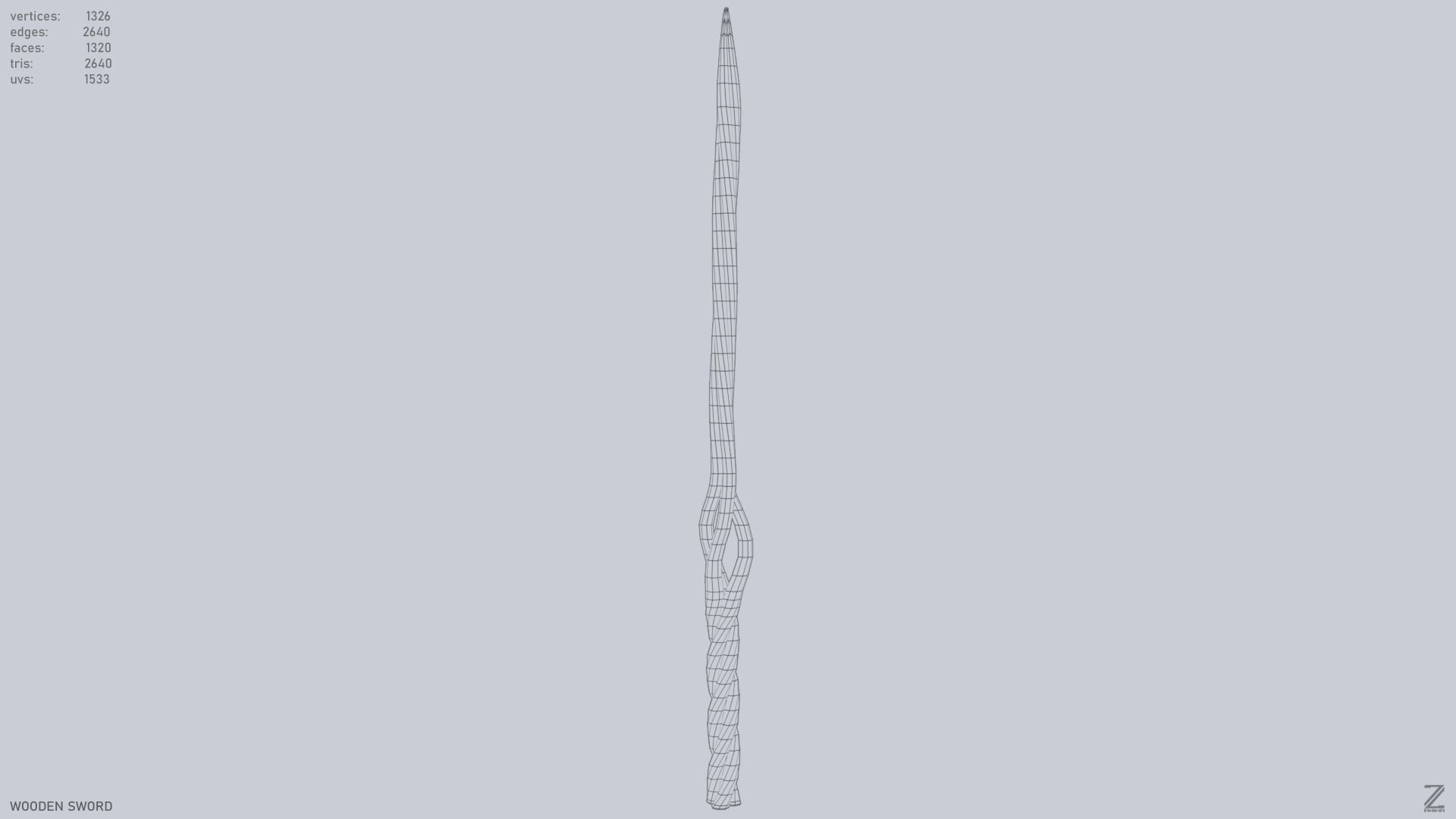Wooden sword Low-poly 3D model_9