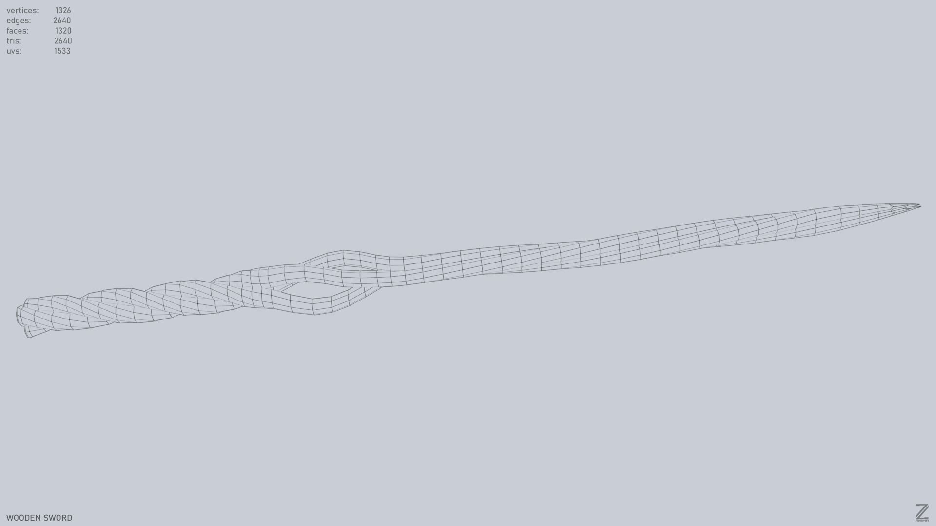 Wooden sword Low-poly 3D model_13