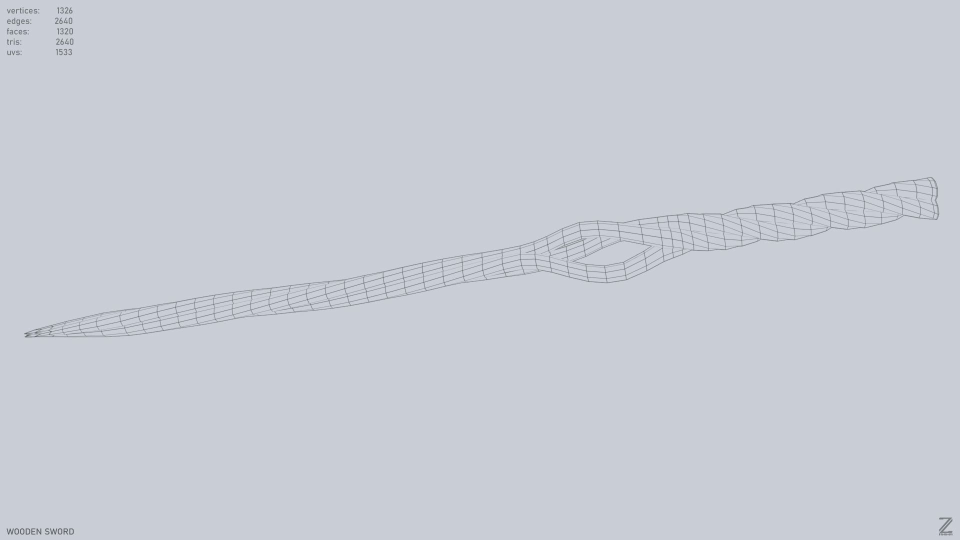 Wooden sword Low-poly 3D model_11