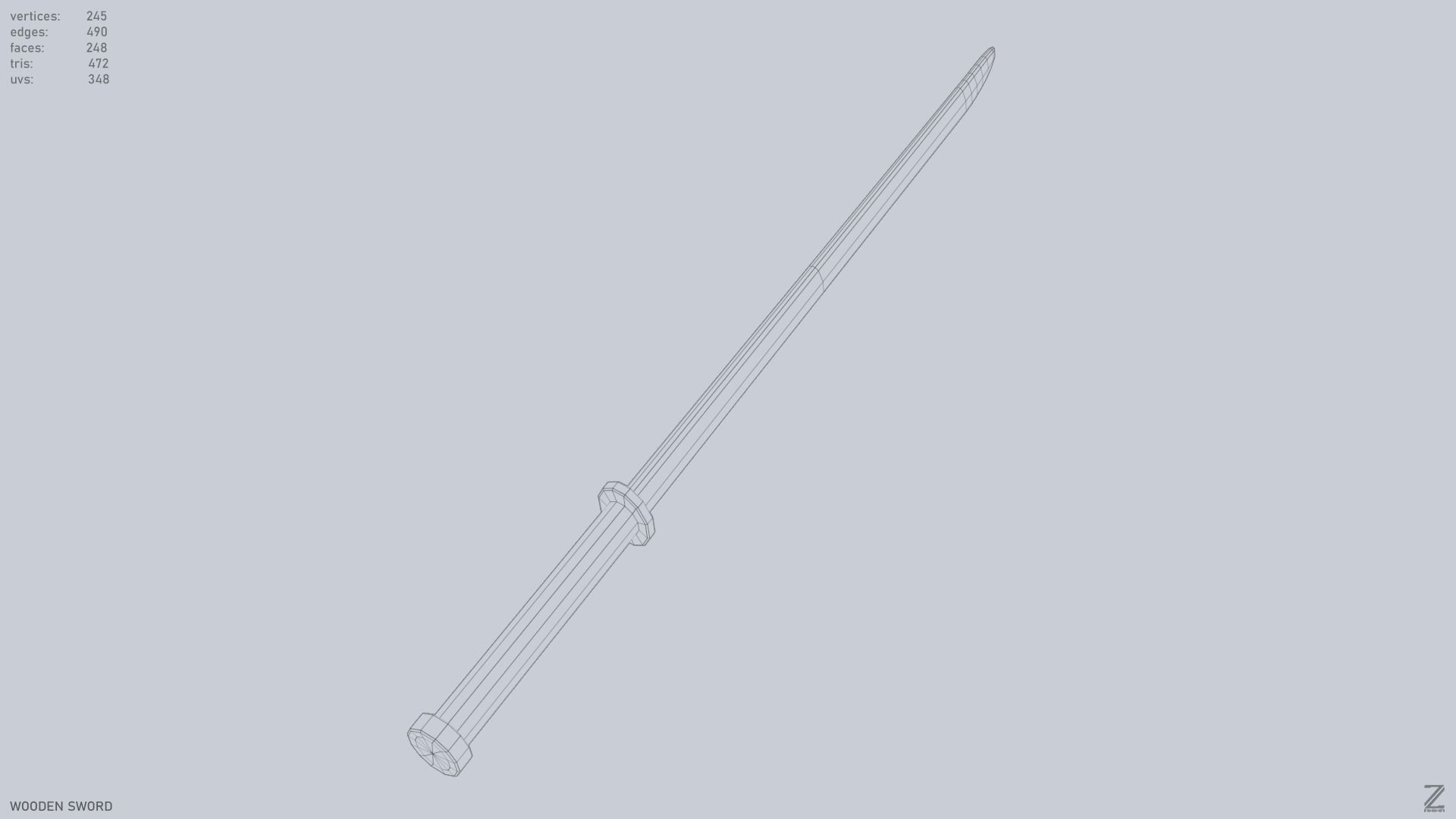 Wooden sword Low-poly 3D model_14