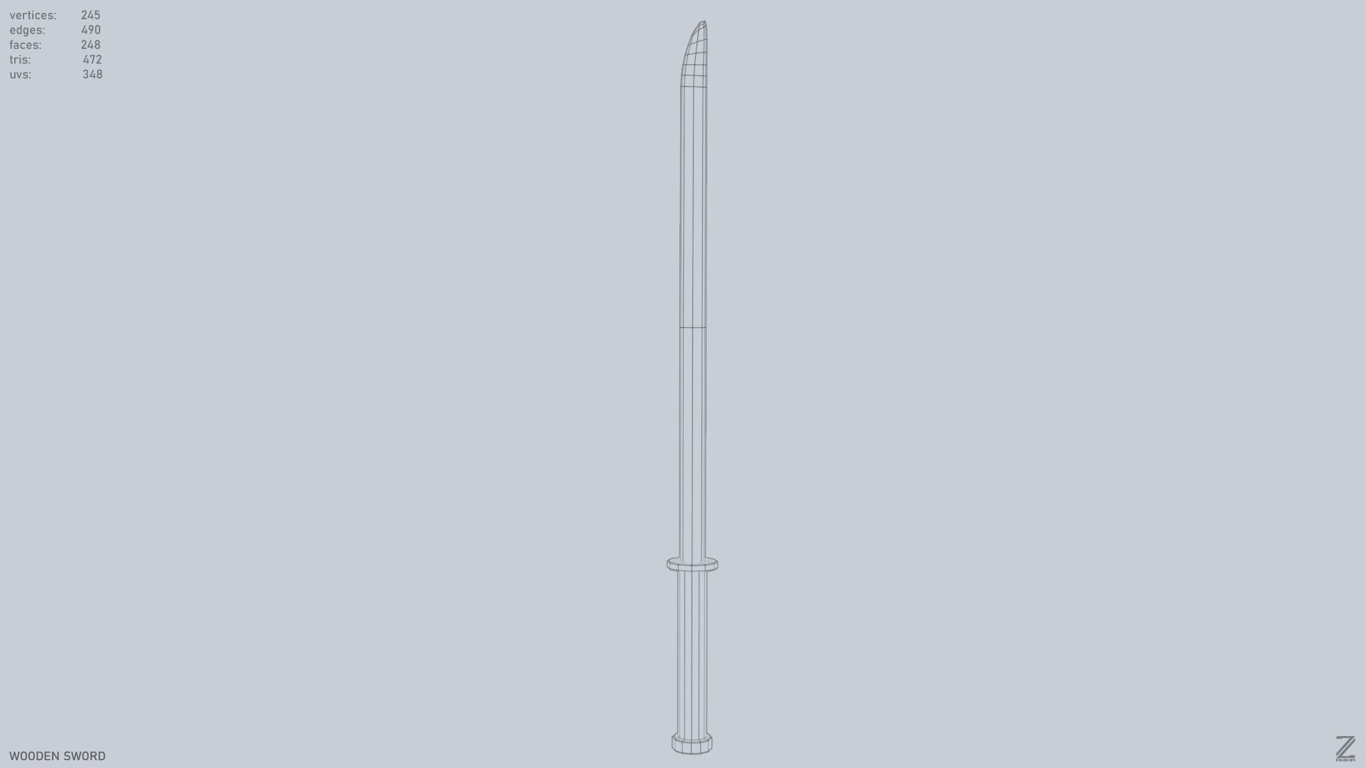 Wooden sword Low-poly 3D model_9