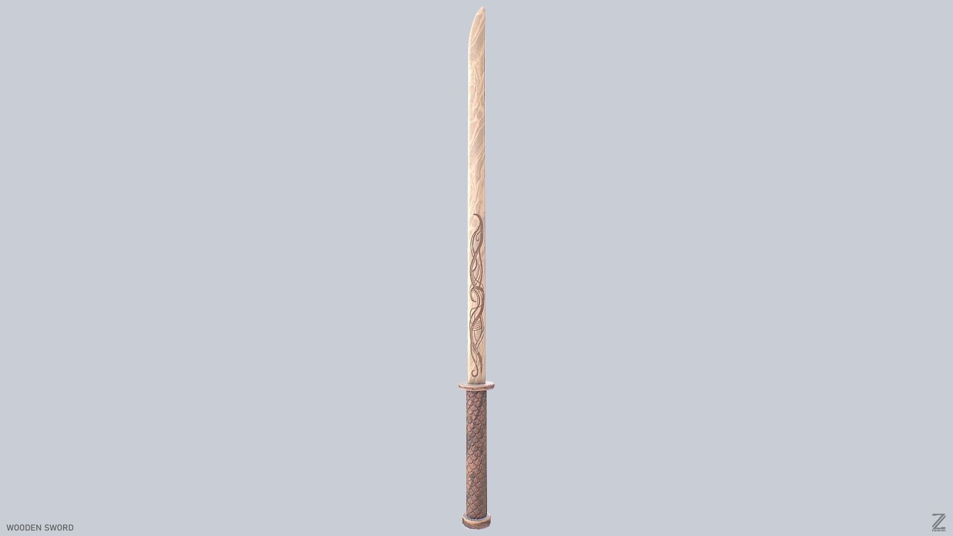 Wooden sword Low-poly 3D model_2