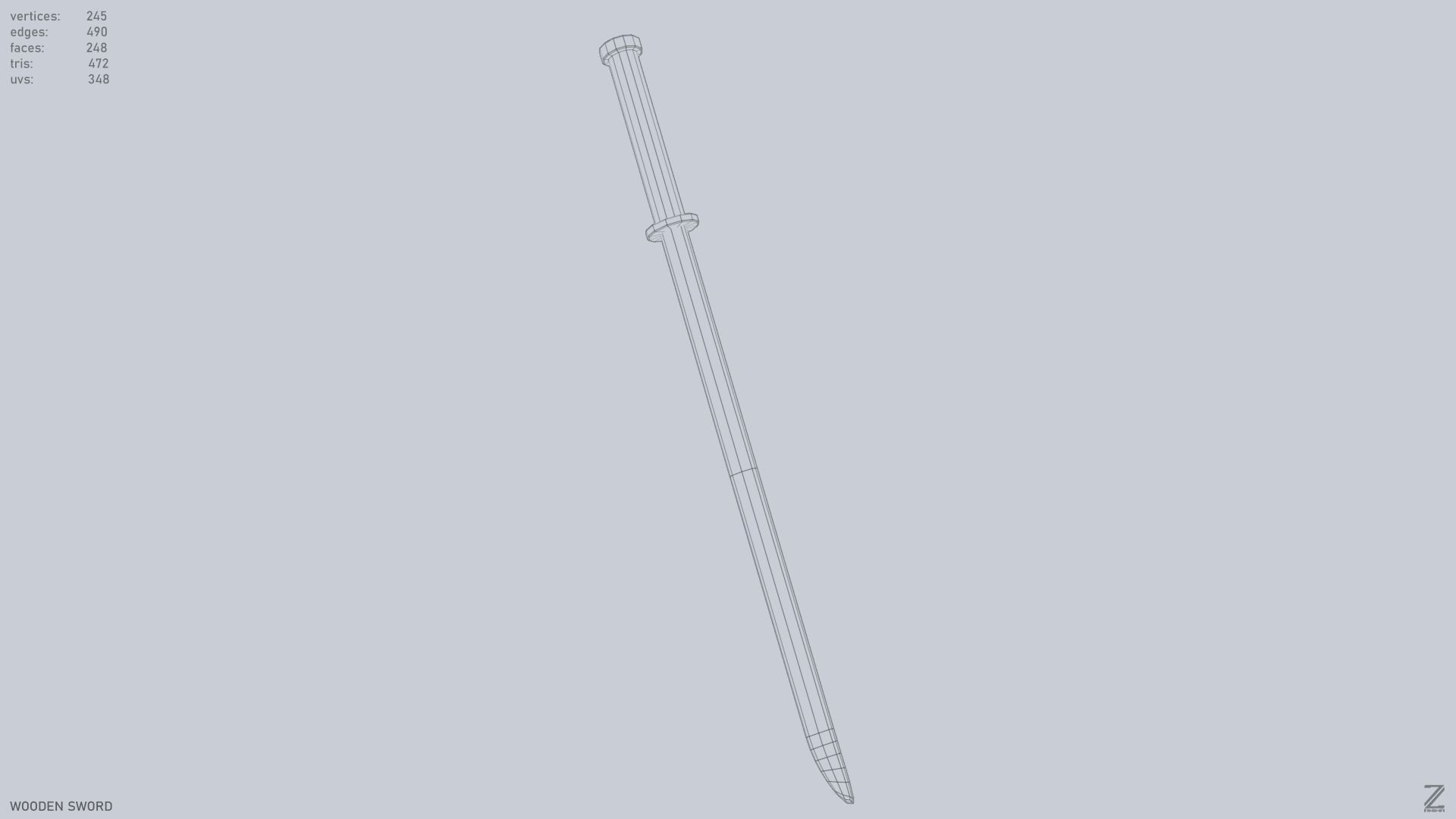 Wooden sword Low-poly 3D model_12
