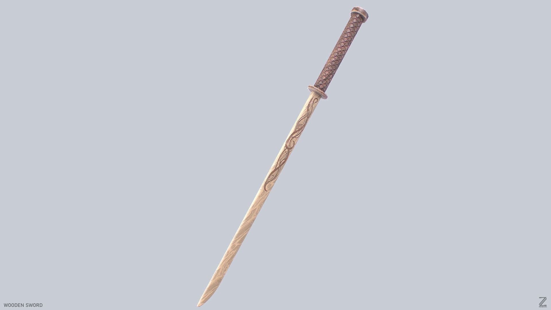 Wooden sword Low-poly 3D model_8