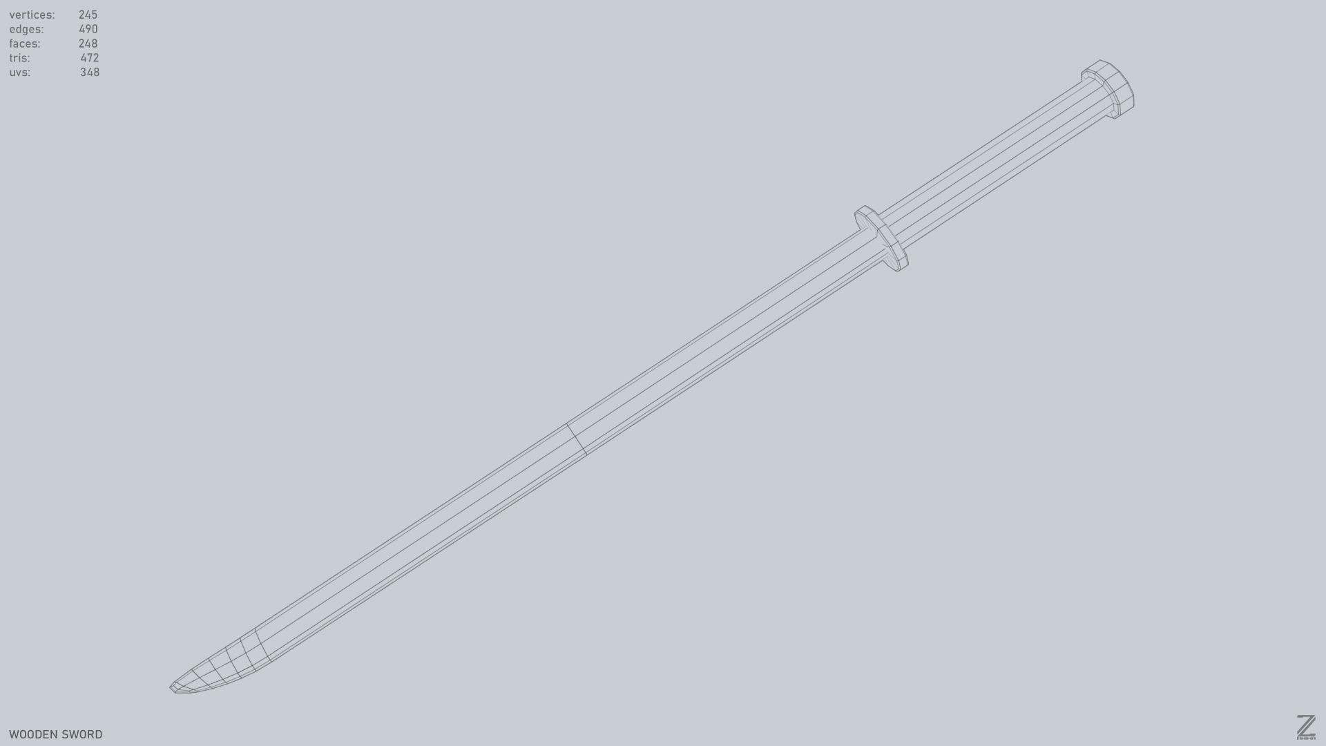 Wooden sword Low-poly 3D model_11