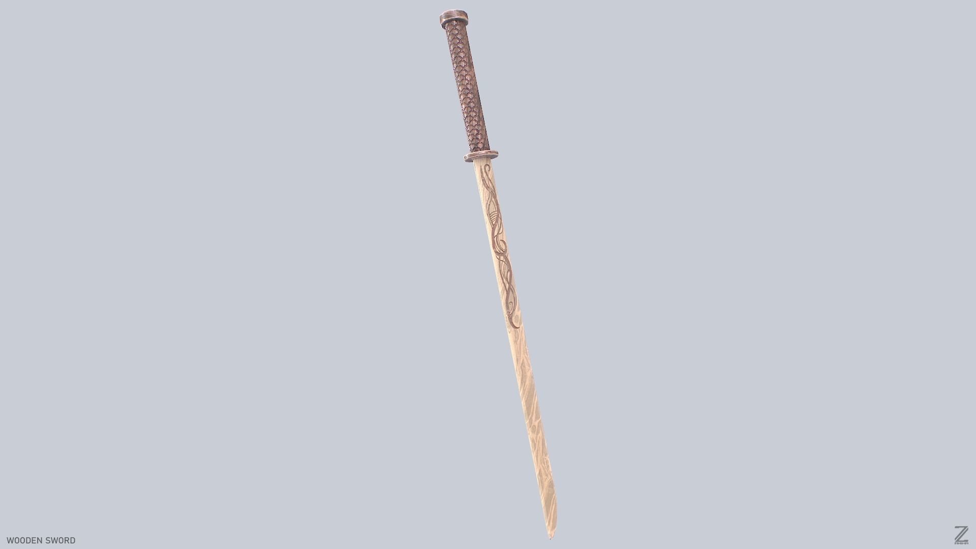 Wooden sword Low-poly 3D model_7