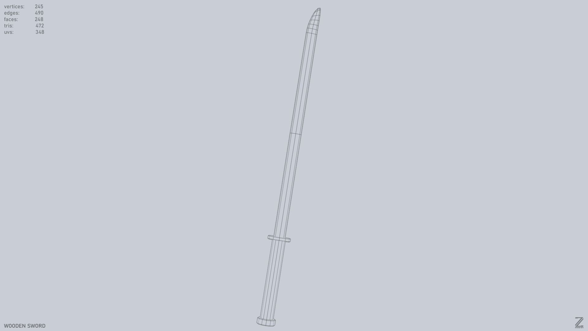 Wooden sword Low-poly 3D model_15