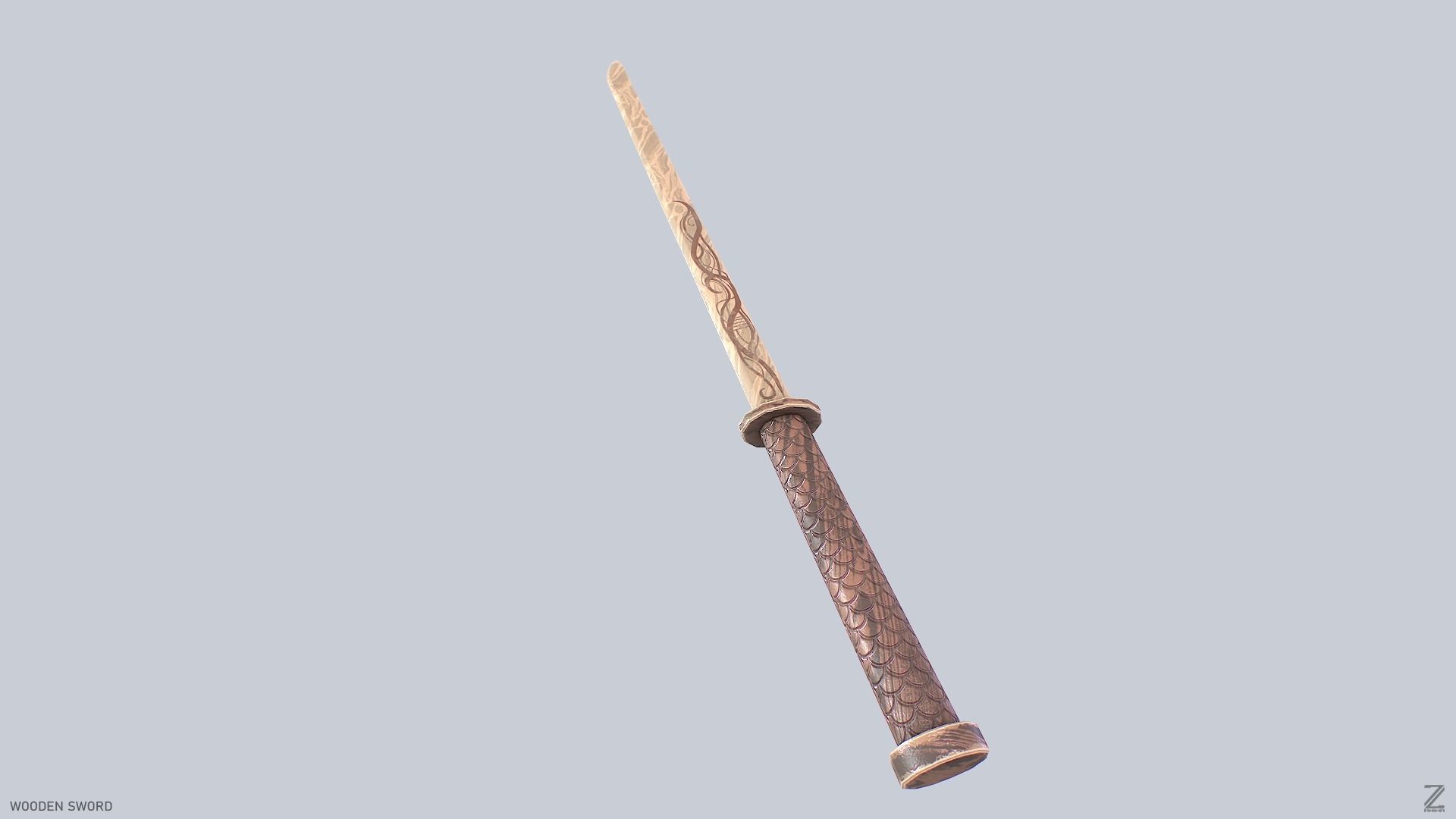 Wooden sword Low-poly 3D model_6