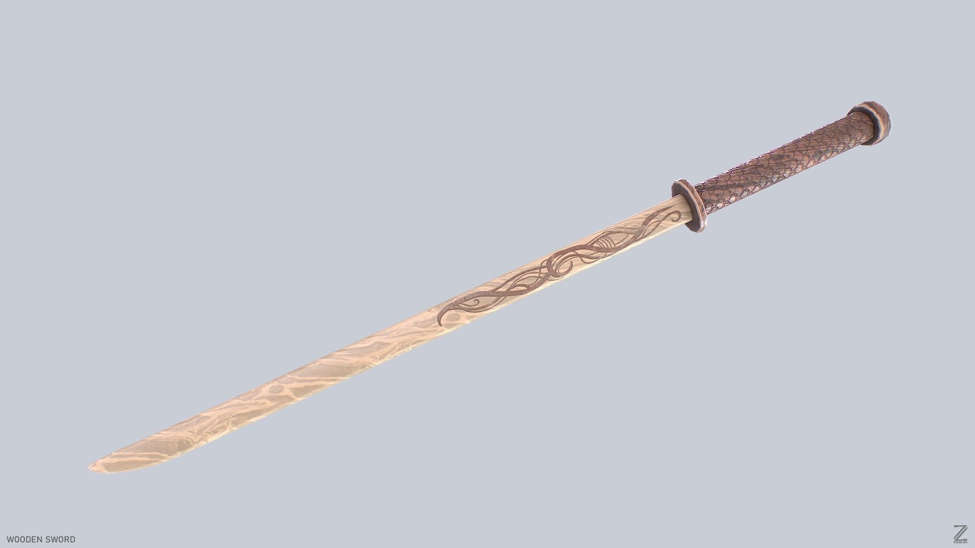 Wooden sword Low-poly 3D model_4