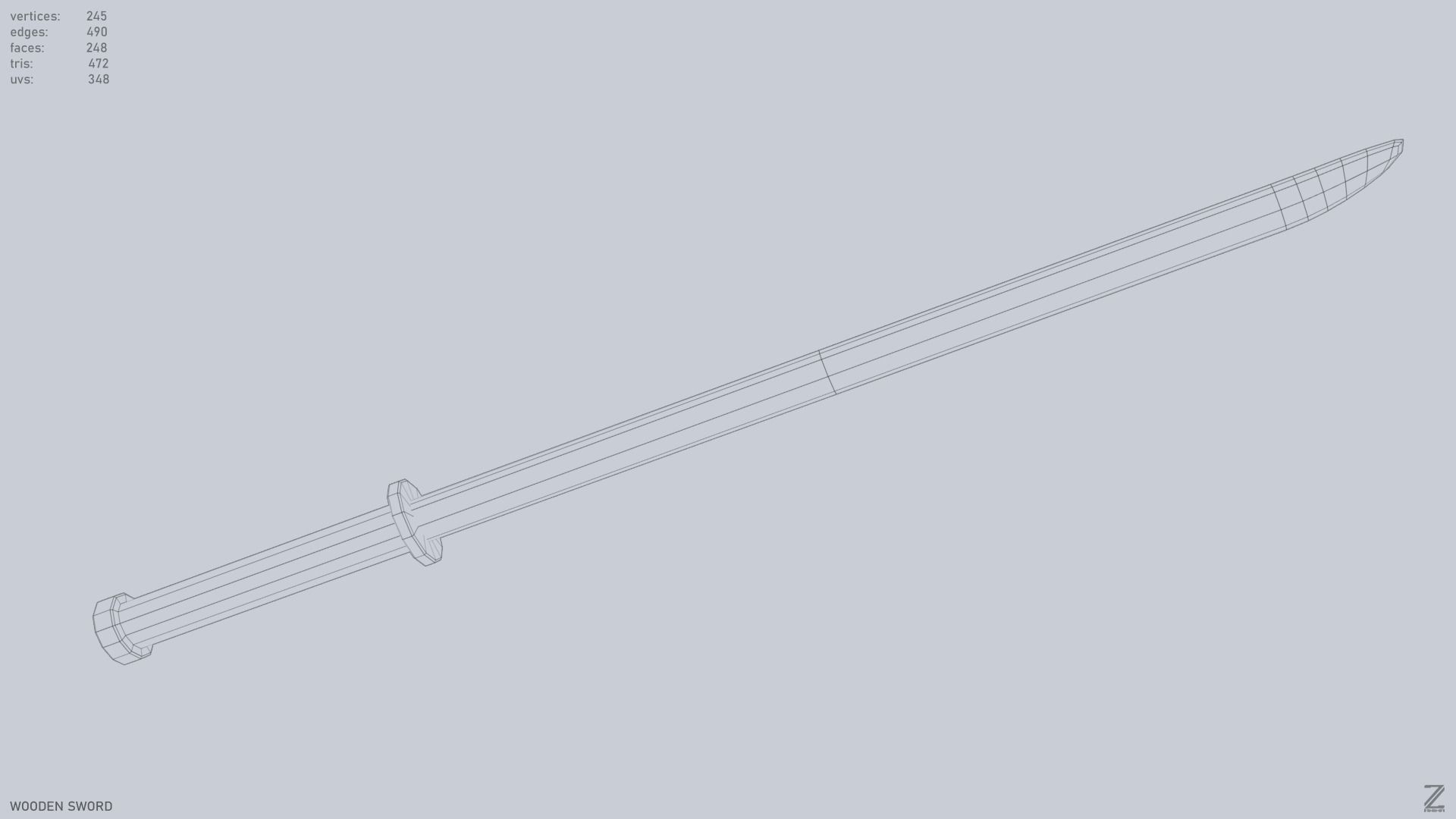 Wooden sword Low-poly 3D model_13