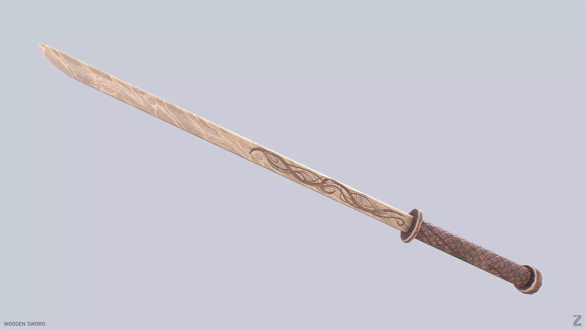 Wooden sword Low-poly 3D model_0