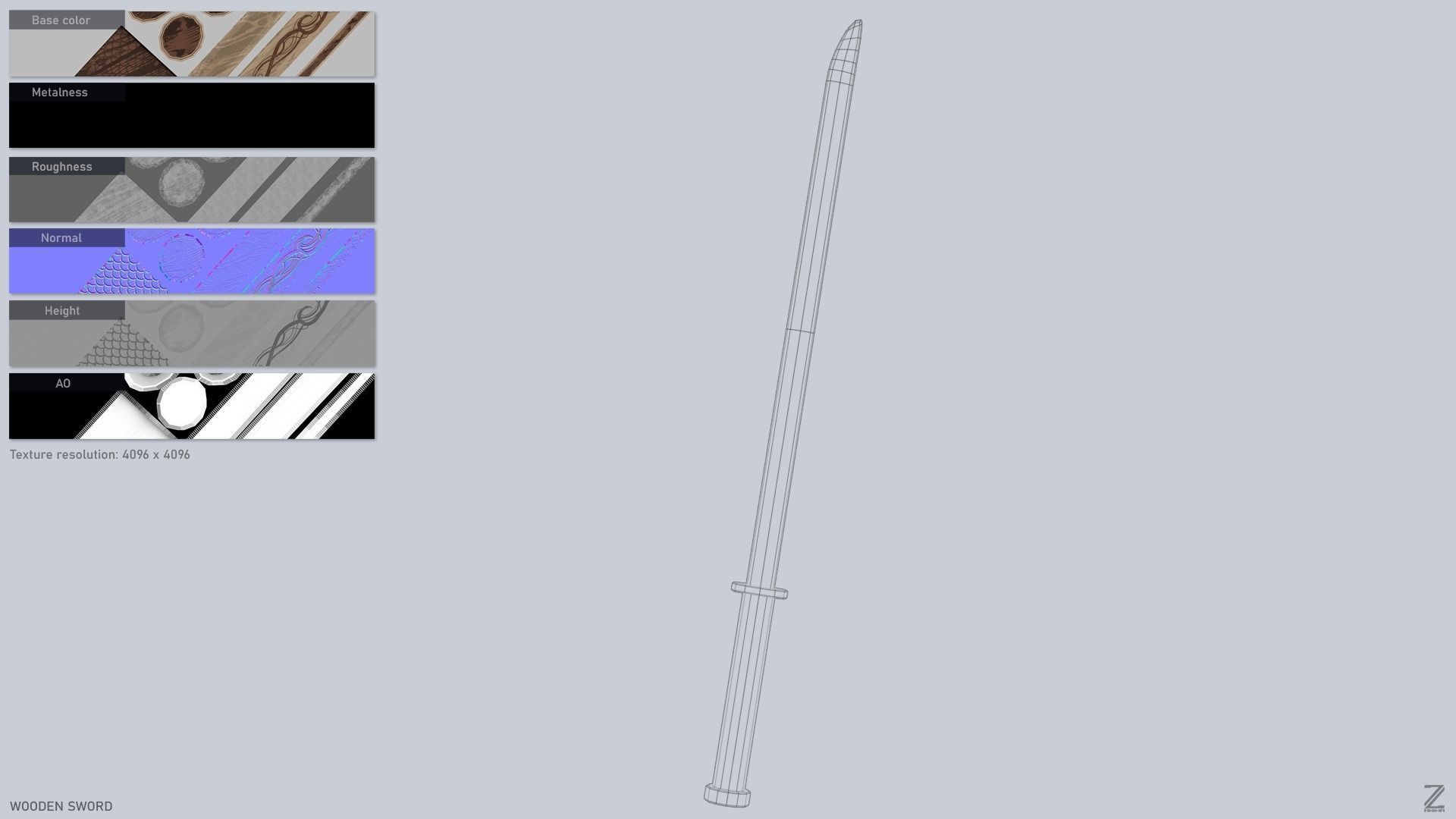 Wooden sword Low-poly 3D model_3