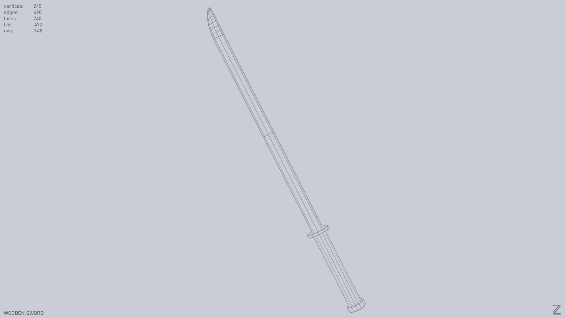 Wooden sword Low-poly 3D model_10