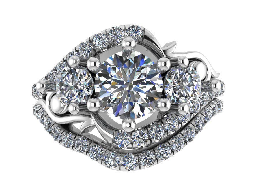 3 Stone Ring With Band 2519 3D print model_2