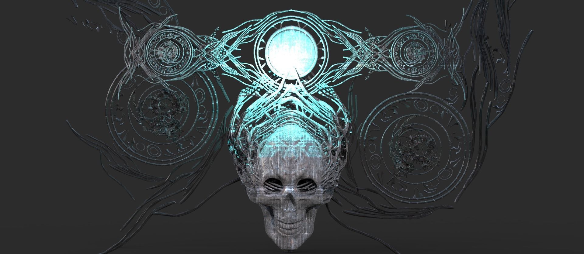 Steampunk scull crest logo 3D model_1