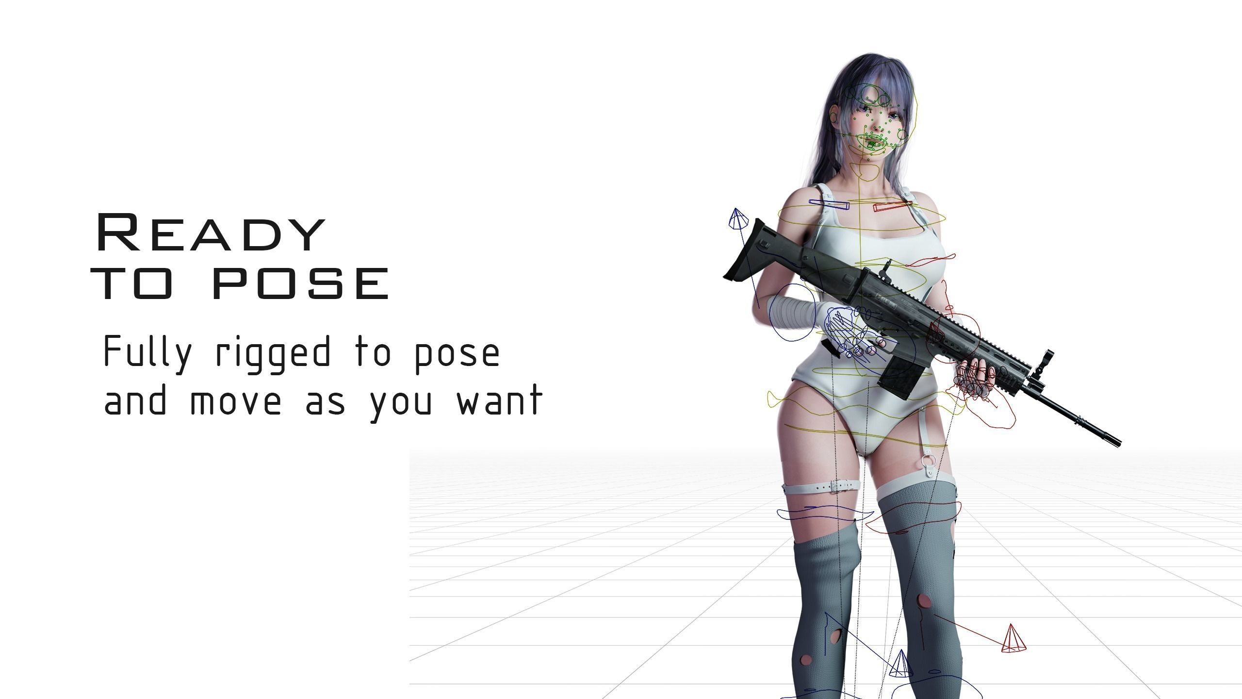 Hina - Blender 3D model - Low poly - animated RIG Low-poly 3D model_5