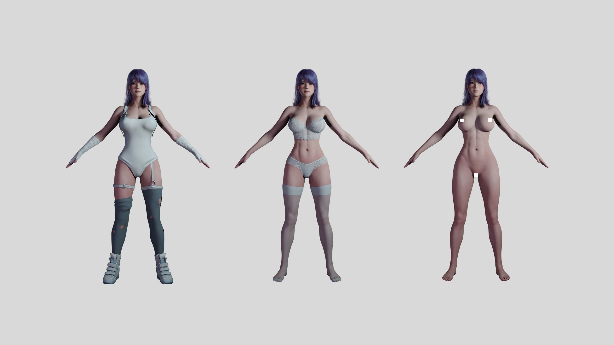 Hina - Blender 3D model - Low poly - animated RIG Low-poly 3D model_1