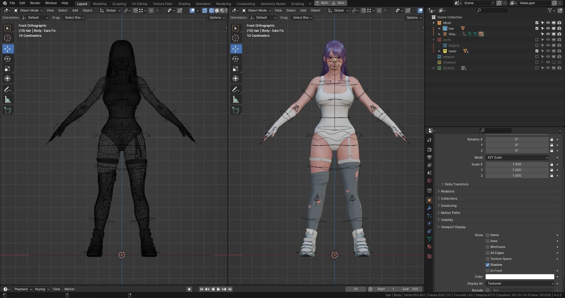 Hina - Blender 3D model - Low poly - animated RIG Low-poly 3D model_7