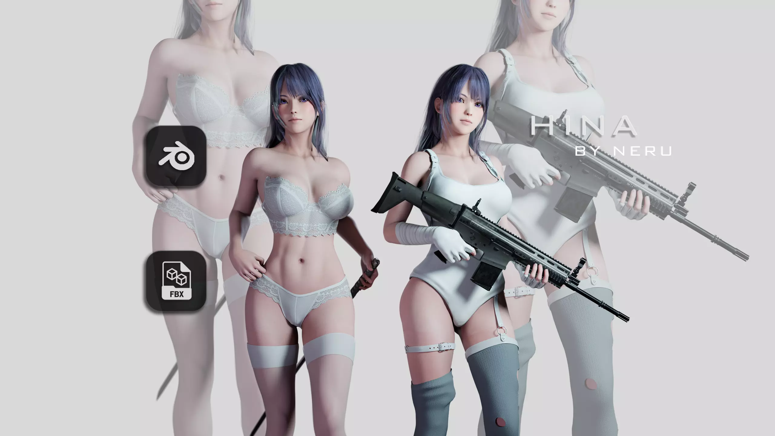 Hina - Blender 3D model - Low poly - animated RIG Low-poly 3D model_0