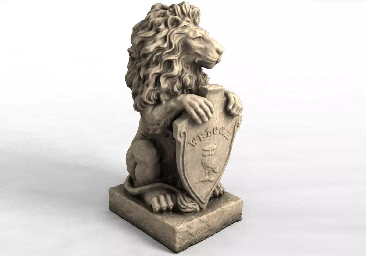 3D Models Garden Statue Lion With Welcome Sign 3D print model_0