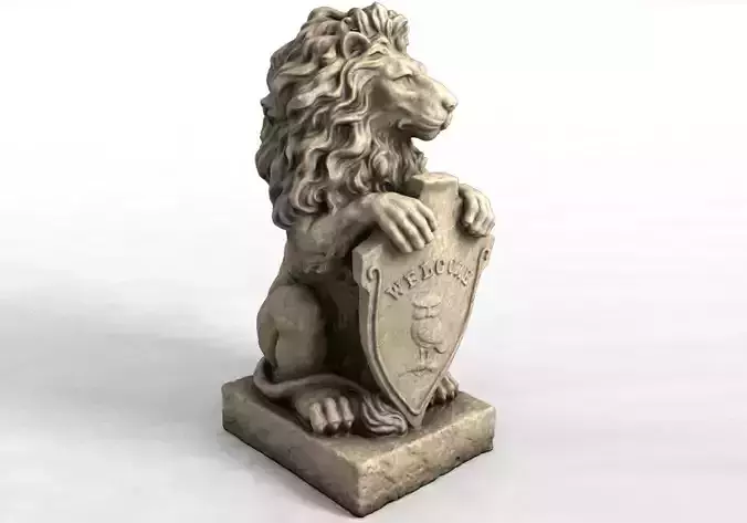 3D Models Garden Statue Lion With Welcome Sign 3D print model