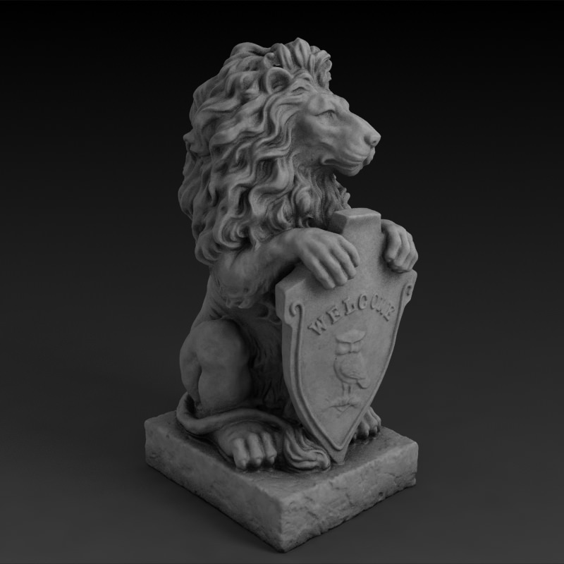 3D Models Garden Statue Lion With Welcome Sign 3D print model_3