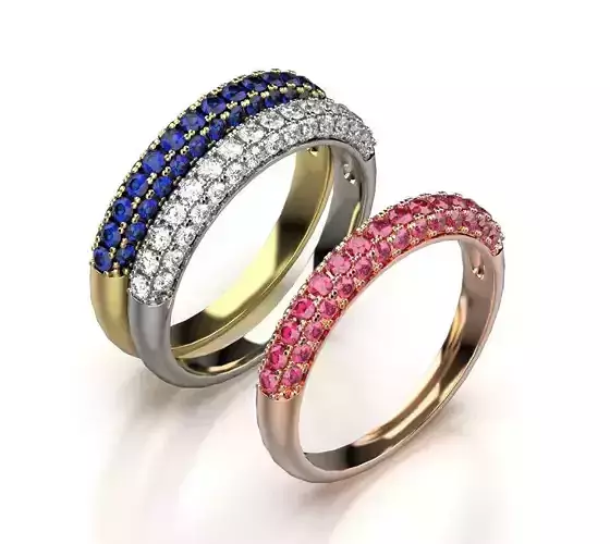 Diamond Pave Set Aerial Three Row Ring R 52