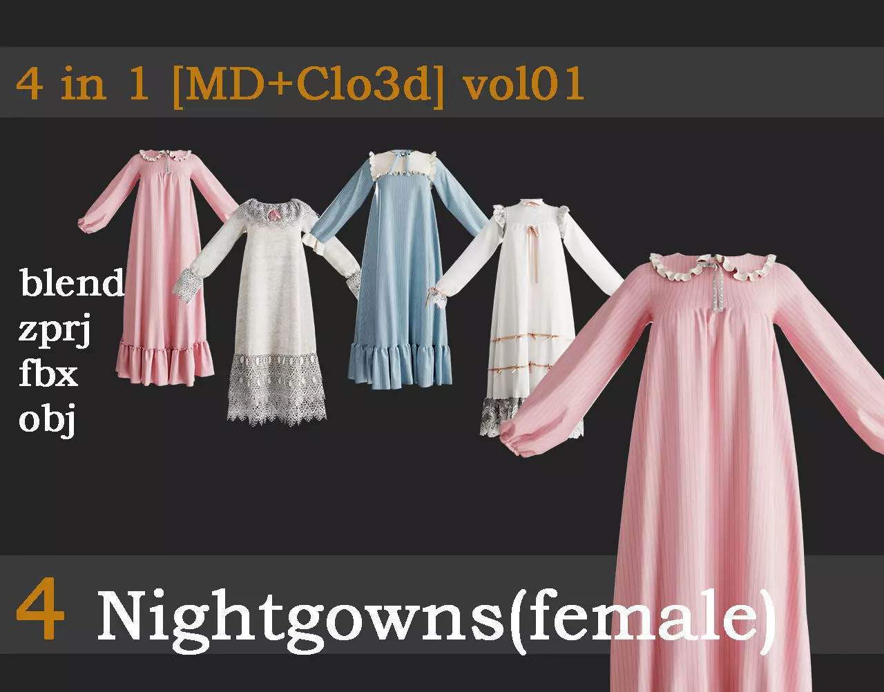 4 Nightgowns for women vol01 3D model