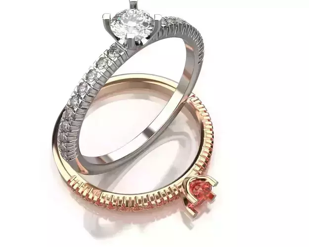 Round Cut Stone Ring in Platinum with Pave Diamonds R 54