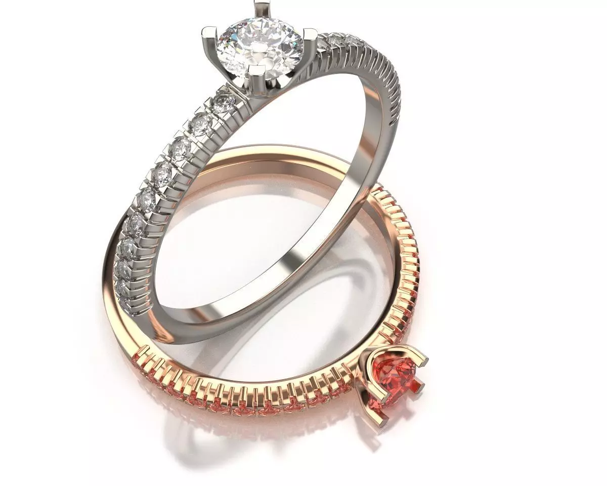 Round Cut Stone Ring in Platinum with Pave Diamonds R 54 3D print model