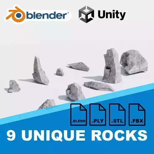High Quality Rocks Set from Big to Small Game Ready Low Poly