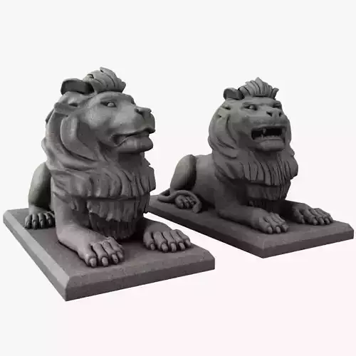 3D Models Two Stone Lions Statues 3D model