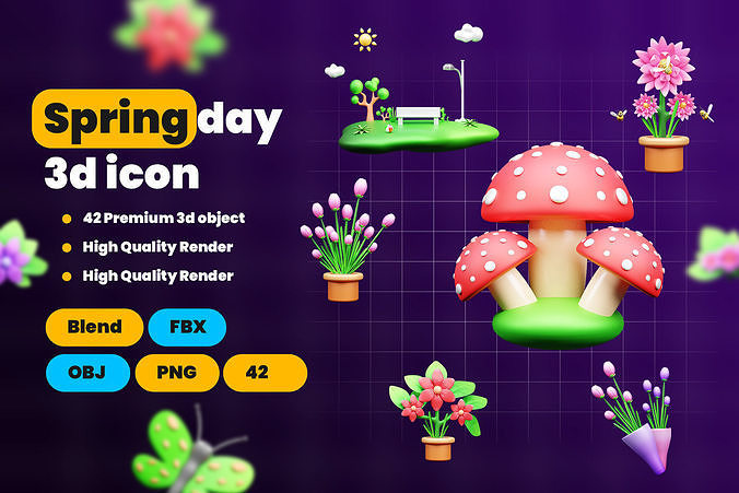 Spring Day 3d Illustration Icon Pack 3D model