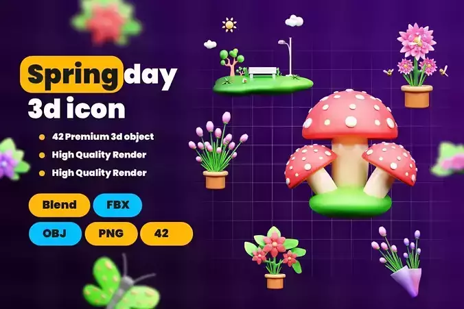 Spring Day 3d Illustration Icon Pack 3D model