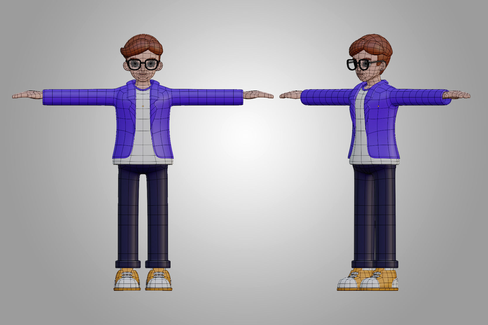 Male cartoon characters Low-poly 3D model_4