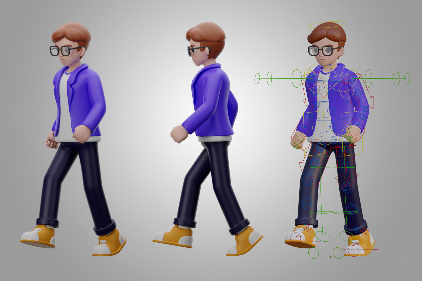 Male cartoon characters Low-poly 3D model_1