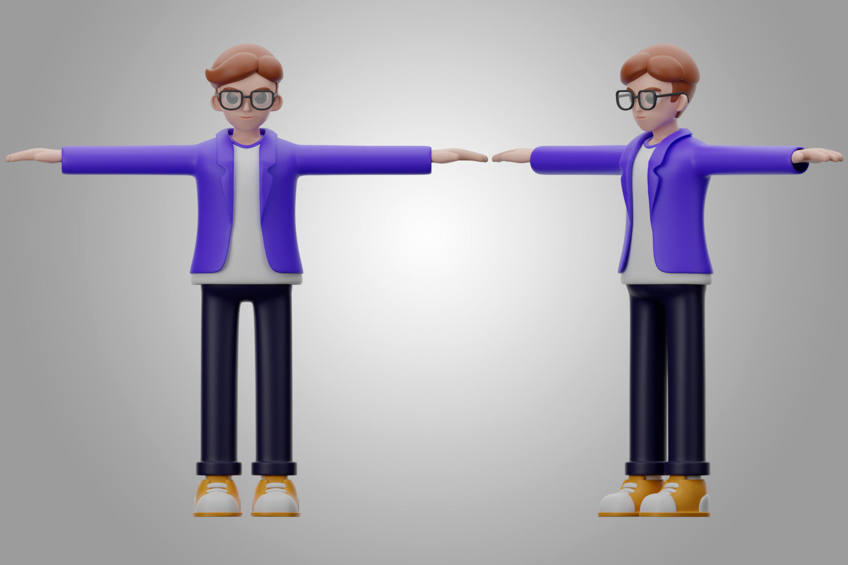 Male cartoon characters Low-poly 3D model_2
