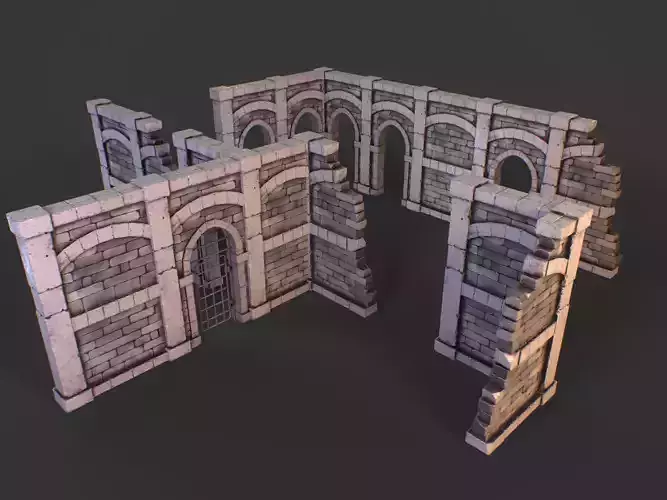 Modular medieval stone walls for dungeon pack Low-poly 3D model